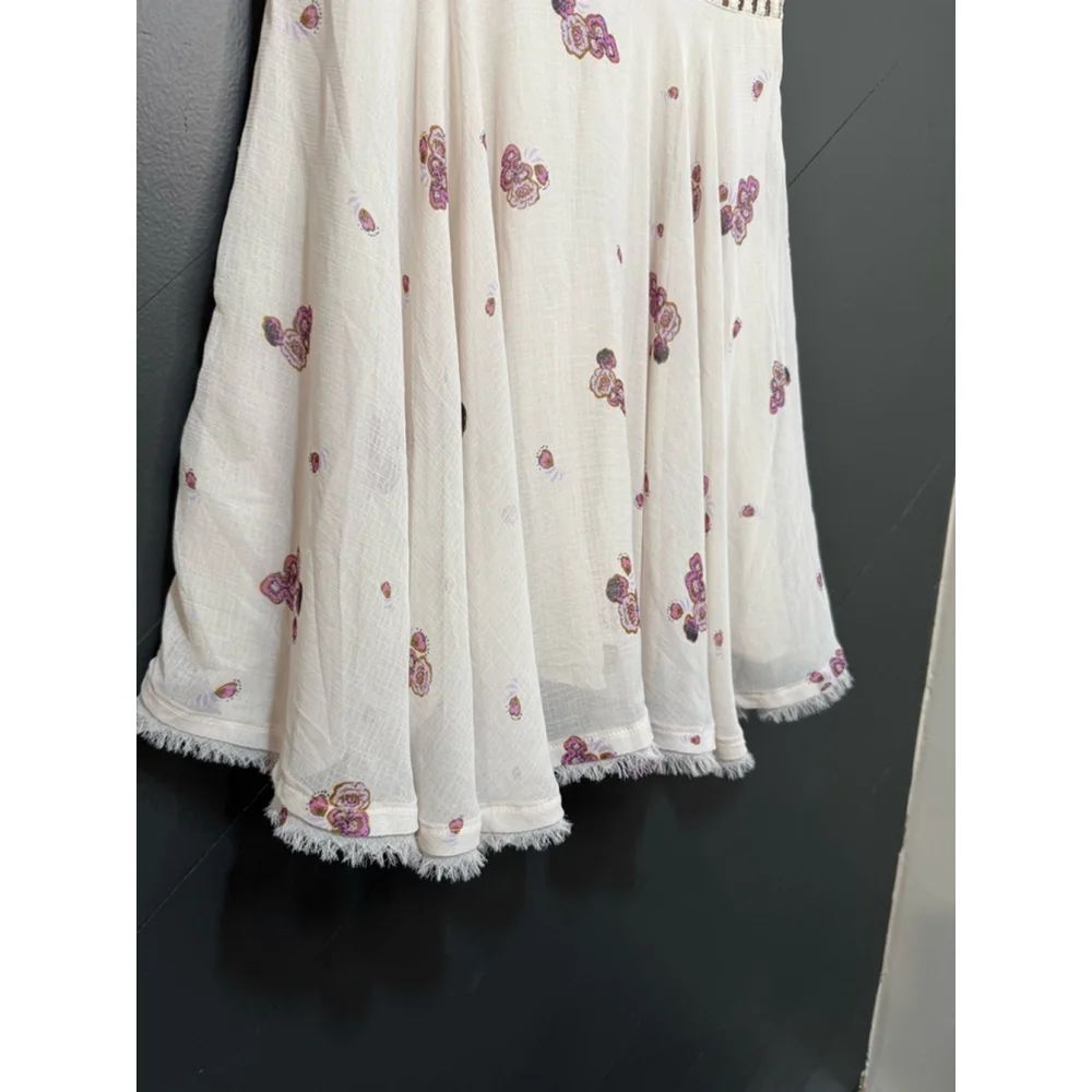 Free People Ivory Floral Mini Dress Size 4 Boho Coquette Cottagecore - Picture 5 of 11
